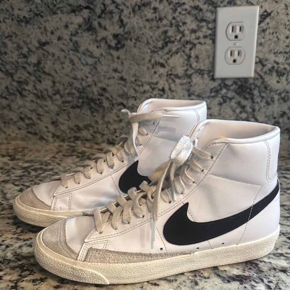 White and Black High-Top Sneakers